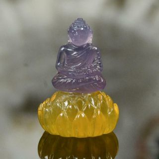 Buddha Sculpture Purple Lavender Chalcedony & Yellow Opal Gemstone Carving 16ct