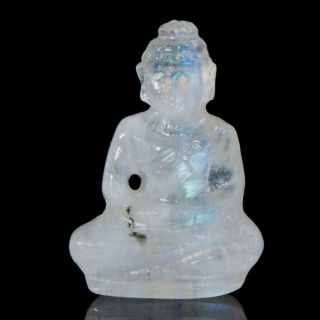 Sculpture Of The Buddha Natural Blue Flash Moonstone Stone Carving 5.  10 Cts