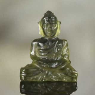 Sculpture Of The Buddha Natural Green Meteor Moldavite Gemstone Carving 2.  75 Cts