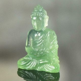 Sculpture Of The Buddha Natural Green Chalcedony Gemstone Carving 3.  90 Cts