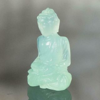 Sculpture Of The Buddha Natural Green Chrysoprase Gemstone Carving 7.  20 Cts