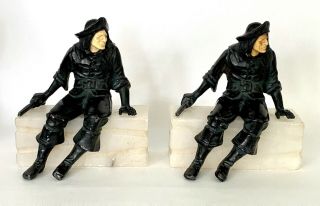 Antique Jb Hirsch 1925 " Pirate " On Marble Stone Base Bookends