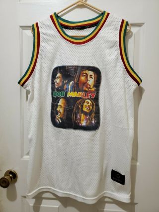 Vintage Bob Marley Jamaican Sewn White Basketball Jersey See Photos M14