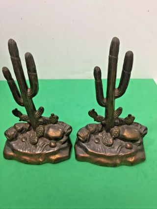 Vintage Copper Finish Saguaro Cactus Book Ends Pair “made In The West” By Dodge