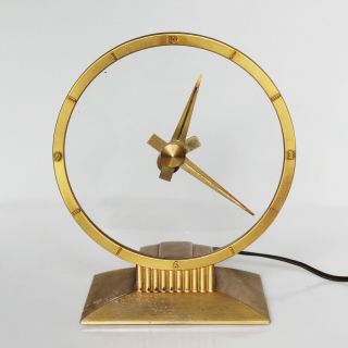 Vintage Jefferson Golden Hour Mystery Clock 580 - 101 - Mid Century Brass & Glass