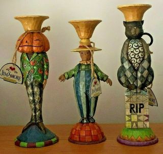 Jim Shore Set Of 3 Halloween Tapers Candle Holders 4008113 W/tags