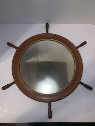 Antique Vintage Nurre Nautical Ship’s Wheel Mirror.  141/2” Did Pic.  Alst