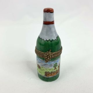 Limoges France Hinged Trinket Box 1935 Wine Bottle Grape Cluster Clasp Vineyard