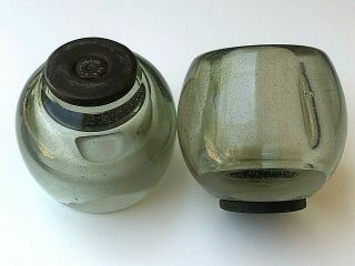 Pair Signed Jan Barboglio Hand Crafted Heavy Glass Iron Candle Votive Holders
