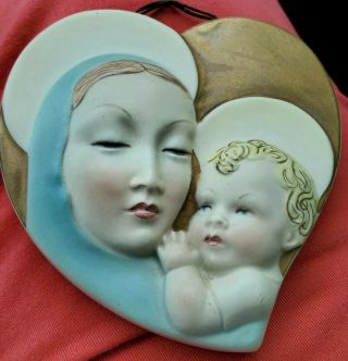 Rare 1941 Ceramic Lenci Torino Italy Madonna Mary Child Jesus Wall Plaque