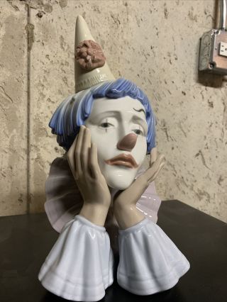 Lladro Retired 5129 Sad Jester Clown Head Bust Figure 12”