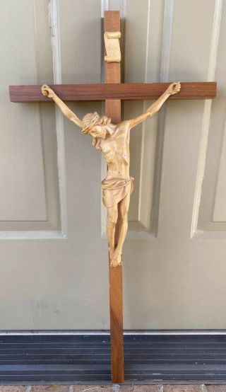 Anri Italy Wood Carving Jesus Christ Cross Crucifix In Ri 23” X 11”