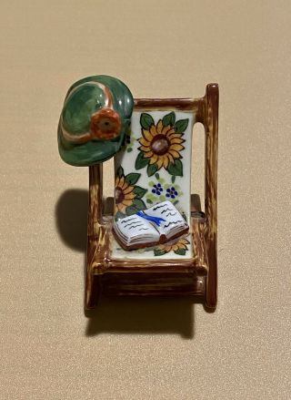 Limoges Trinket Box Peint Main Rochard.  Beach Chair With Hat And Book