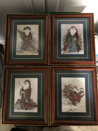 Home Interiors Christmas Santa Claus Homco 4 Vintage Framed Pictures 11x9 (read)