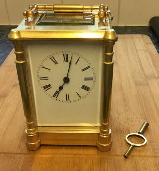 Vintage Antique Large Heavy Solid Brass Carriage Clock With Bamboo Style Case