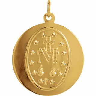Miraculous Medal 14K Yellow Gold 14.  75mm Round Virgin Mary Large 2 Sided R5019 3