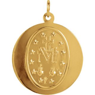 Miraculous Medal 14K Yellow Gold 14.  75mm Round Virgin Mary Large 2 Sided R5019 6