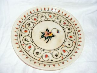 Antique Vintage Marble Pietra Dura Inlaid Marble Plate Alabaster Floral Decorati