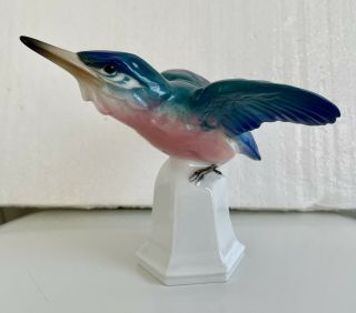Vintage Karl Ens Volkstedt Kingfish Bird Porcelain Tall Figurine Marked Germany