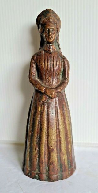 1800s Antique Bronze Figural Russian Lady Hand Bell,  7 1/2 " H