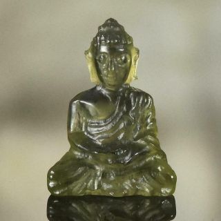 Sculpture Of The Buddha Natural Green Meteor Moldavite Gemstone Carving 2.  85 Cts