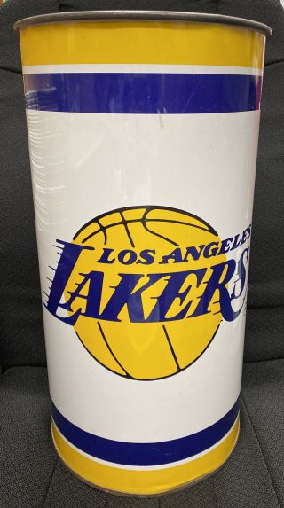 Lakers Los Angeles Vintage Metal Trash Garbage Can Wastebasket