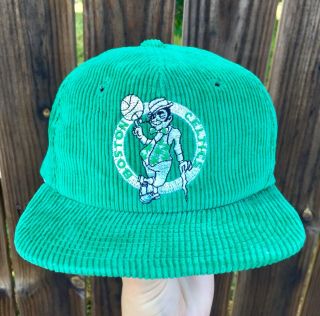 Boston Celtics Vintage 80s 90s Green Corduroy Snapback Hat Cap Twins Nba
