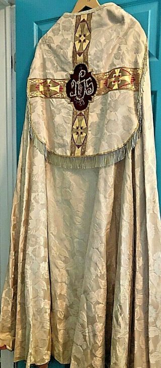 Gorgeous Rare Vintage Catholic Priests Bishops Ivory Brocade Gold & Red Cope