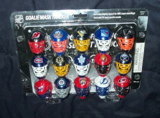 Nhl Ice Hockey Mini Goalie Masks Helmets & Tracker Board Nip Set Of 30 Franklin