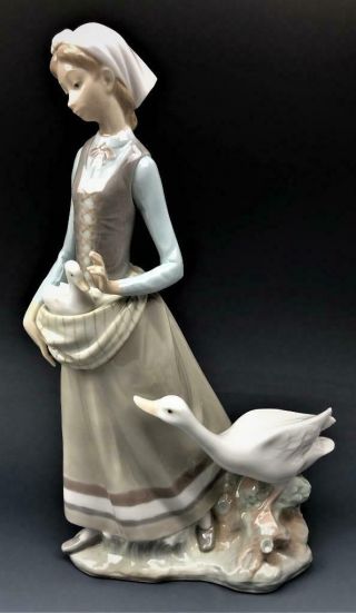 Retired Lladro Spain " Girl W Goose " 4815 Hand Painted Porcelain Signed Figurine