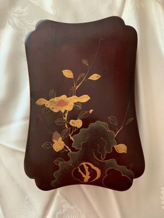 Antique Vintage Asian Hand Made Gold Floral Painted Wood Box