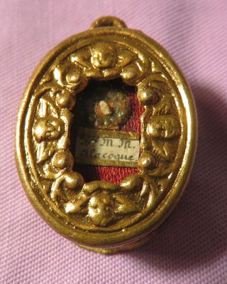 Antique Miniature Theca Case With A Relic Of St.  M.  M.  Alacoque - French Nun