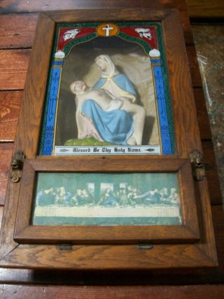 Antique Catholic Prayer Box Holy Hanging Last Rites Mary Jesus No Candleholder