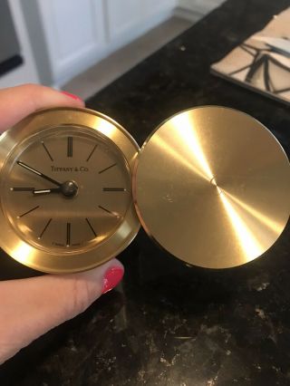 Tiffany & Co Brass Swiss Made Travel Alarm Swivel Clock