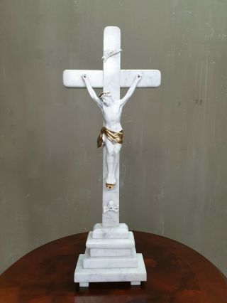 20 " Antique French Marble Standing Altar Crucifix Jesus Christ Religious