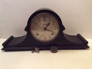 Antique Sessions Dulciana 8 - Day Mahogany Mantle Clock W/ Two - Tone Chime Stricks,
