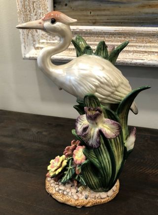 Rare Fitz And Floyd Retired Egret And Wildflowers Figurine Candle Holder Euc