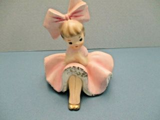 Vintage Inarco Big Bow Bloomer Girl Figurine Pink Dress 1963