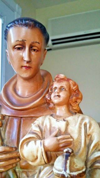 Vintage St.  Anthony Padua Baby Jesus Chalkware Figurine / Statue 21 "