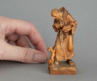 Vintage Carved Wood Wooden Anri Black Forest St Francis Of Assisi With Squirrels