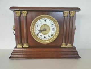 Antique 8 Day Sessions Mantel Clock Gong And Bell Strike Cherry Finish