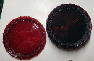 Set Of 8 Avon Ruby Red 1876 Cape Cod Glass Dinner Plates 10 3/4 "