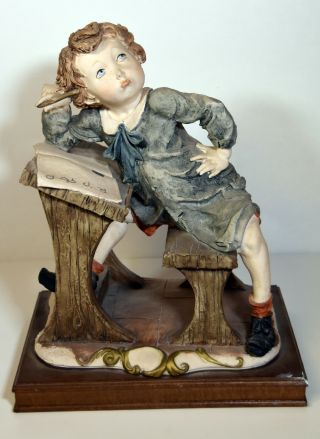 10 " Vintage Capodimonte Porcelain Statue Giuseppe Armani Sad Boy At Desk