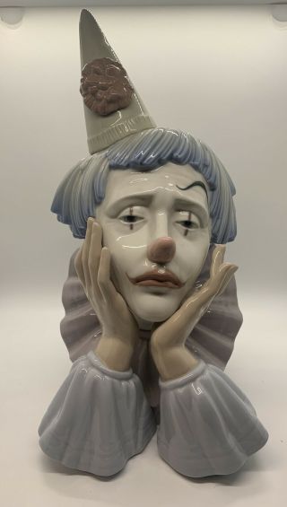 Lladro Sad Clown Head Bust 12 Inches Tall