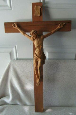 Anri Italy Wood Carving Jesus Christ Cross Crucifix In Ri 19 3/4 X 11 Detailed