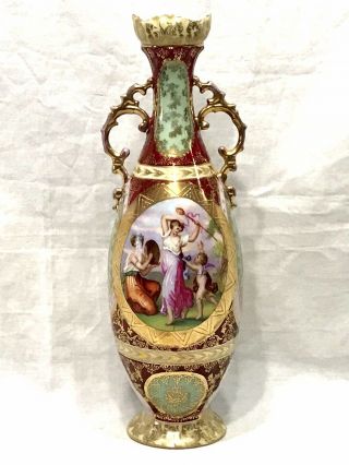 Antique Royal Vienna Maroon Gilt Portrait Vase