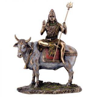 Shiva On Nandi The Bull Statue 9 " Hindu God Bronze Resin Deity