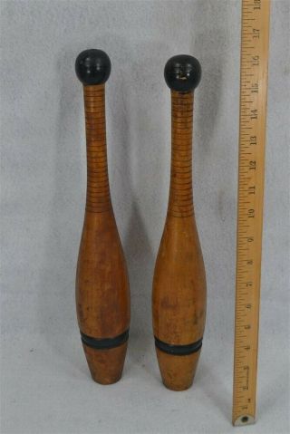 Old Exercise Workout Wooden Indian Clubs Dumbbells Matched Pair 2 Lbs 1lbs Each