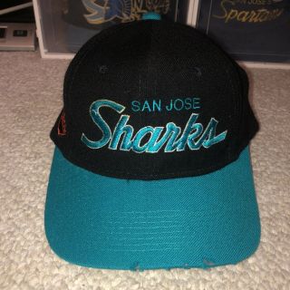 Vintage San Jose Sharks Double Line Script Fitted Hat Sports Specialties 7 1/8