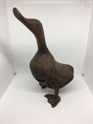 Unique American Primitive Folk Art Burl Wood Carving Of Duck/goose